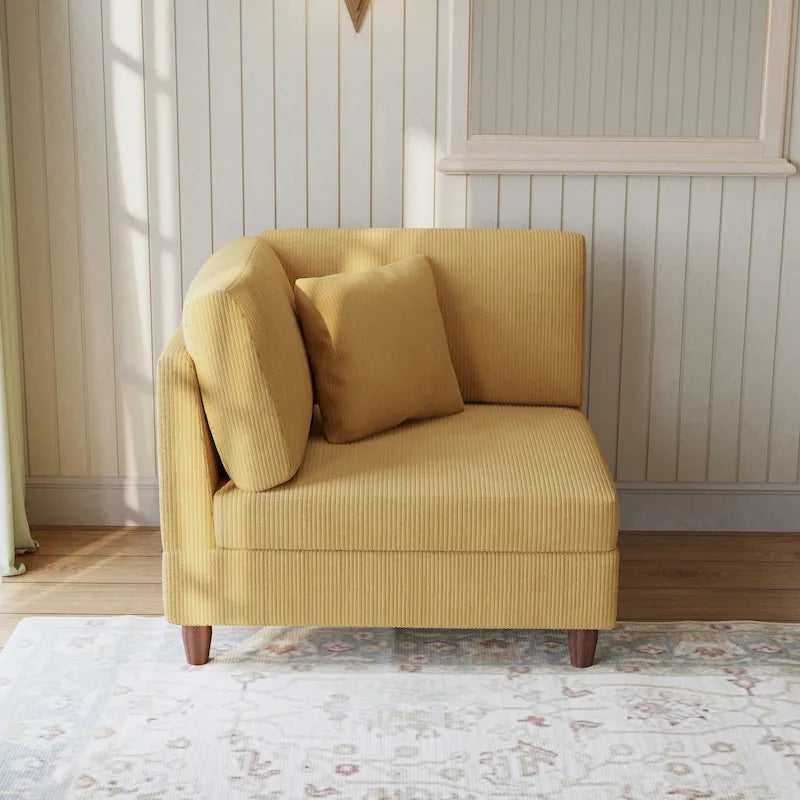 Modular Corduroy Sectional Sofa with Wood Legs