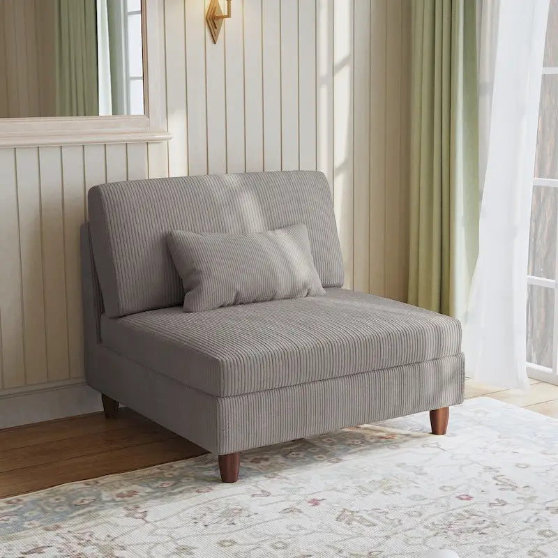 Modular Corduroy Sectional Sofa with Wood Legs