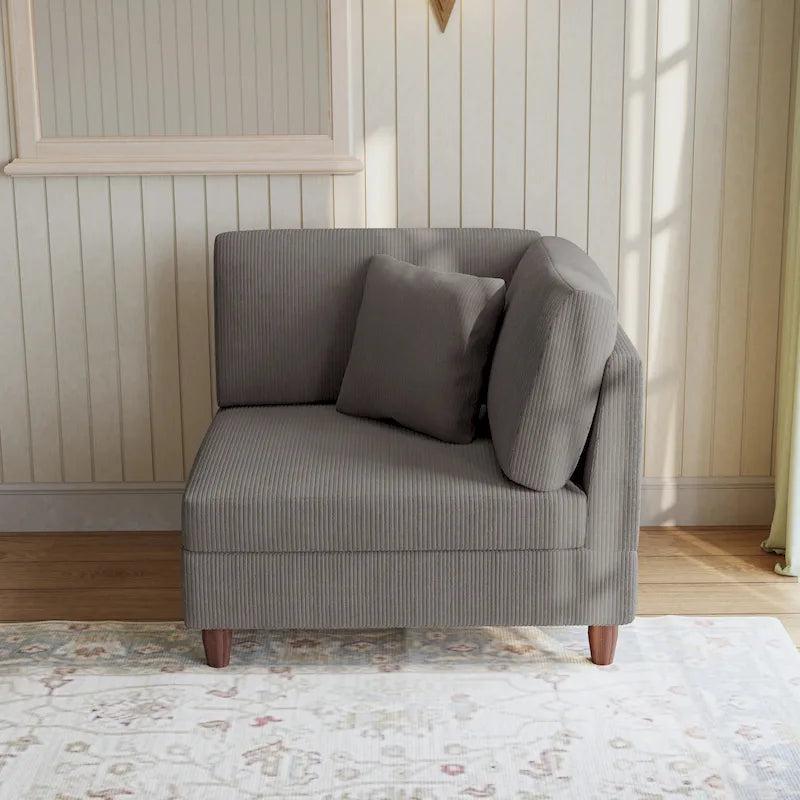 Modular Corduroy Sectional Sofa with Wood Legs