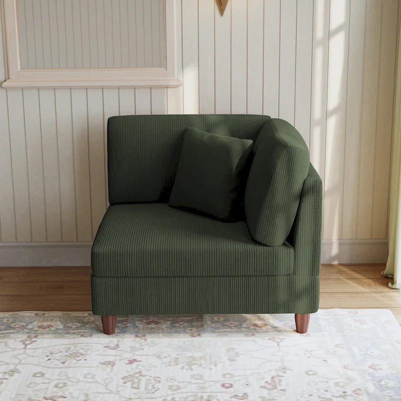 Modular Corduroy Sectional Sofa with Wood Legs