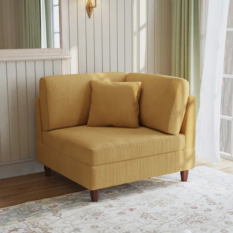Modular Corduroy Sectional Sofa with Wood Legs