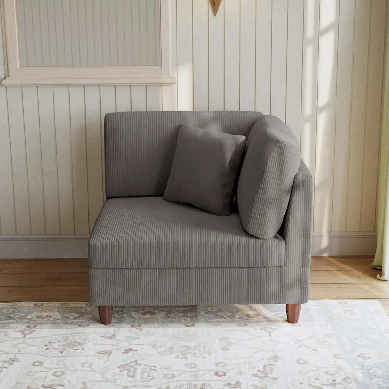 Modular Corduroy Sectional Sofa with Wood Legs