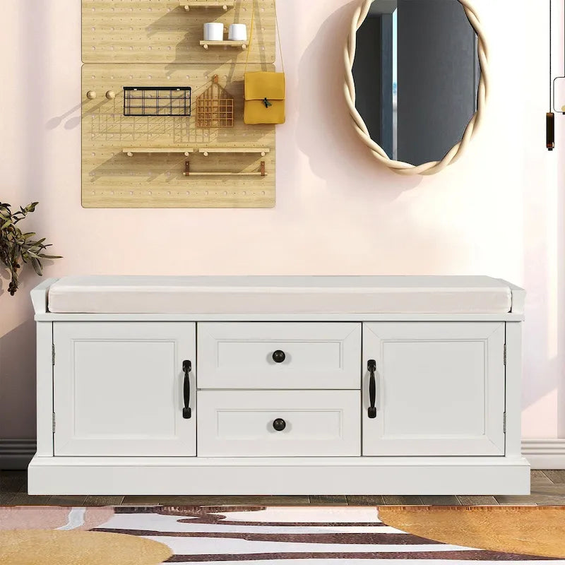 Vintage Chic Wooden Storage Bench with Removable Foam-Filled Velvet Seat Cushion
