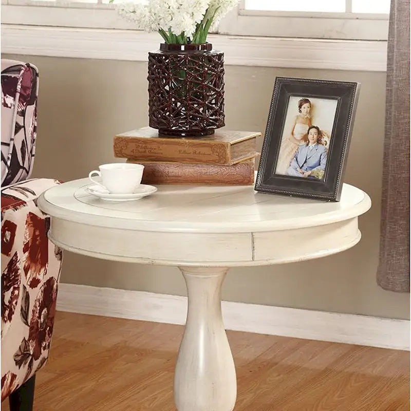 Black Round Wood Pedestal Side Table
