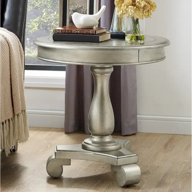 Black Round Wood Pedestal Side Table