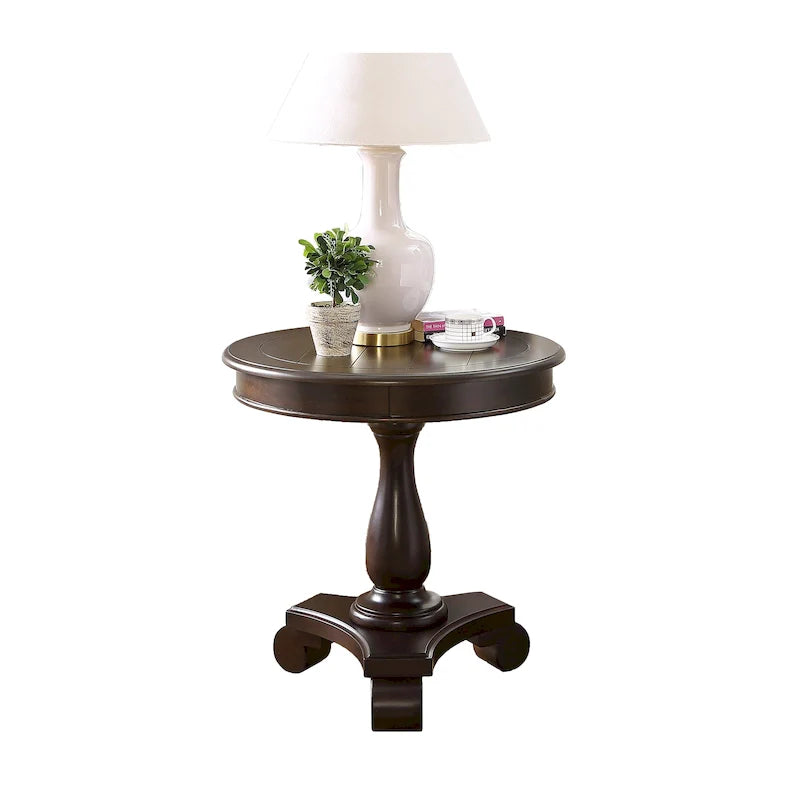 Black Round Wood Pedestal Side Table