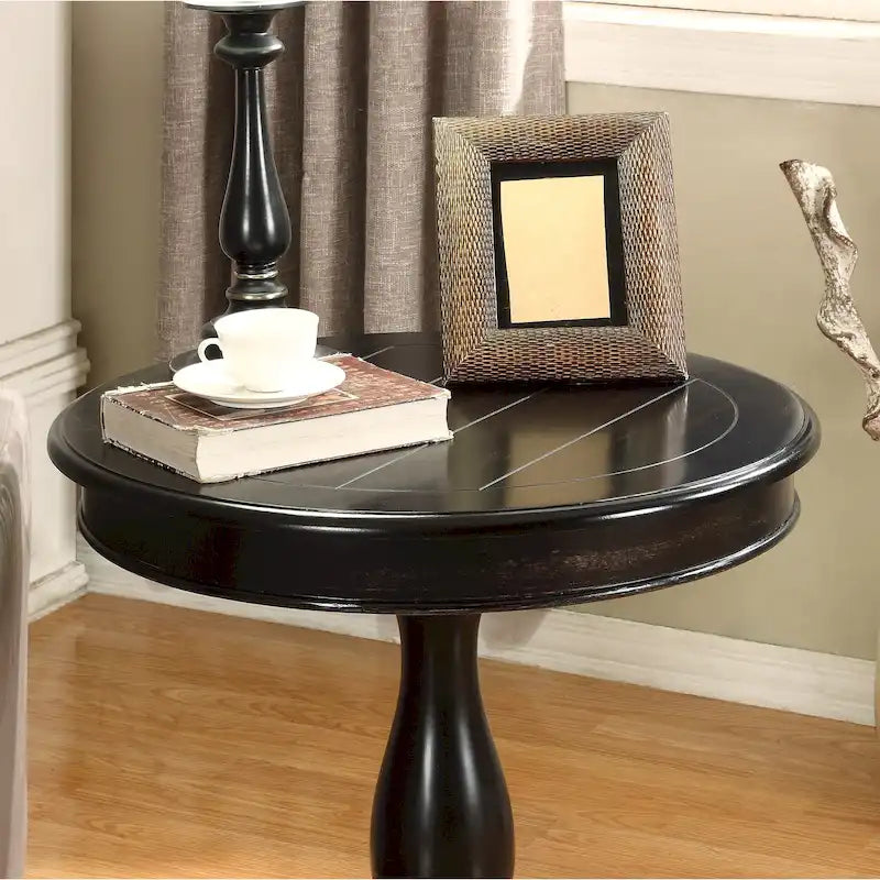 Black Round Wood Pedestal Side Table