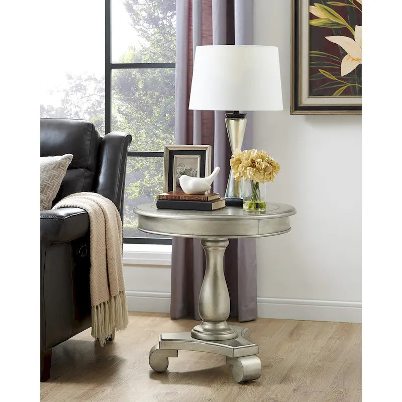 Black Round Wood Pedestal Side Table