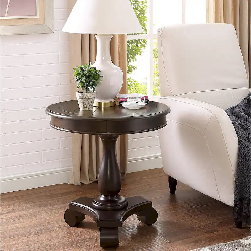 Black Round Wood Pedestal Side Table