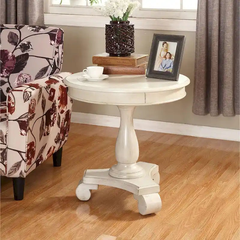 Black Round Wood Pedestal Side Table