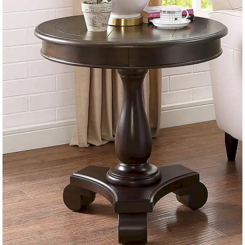 Black Round Wood Pedestal Side Table