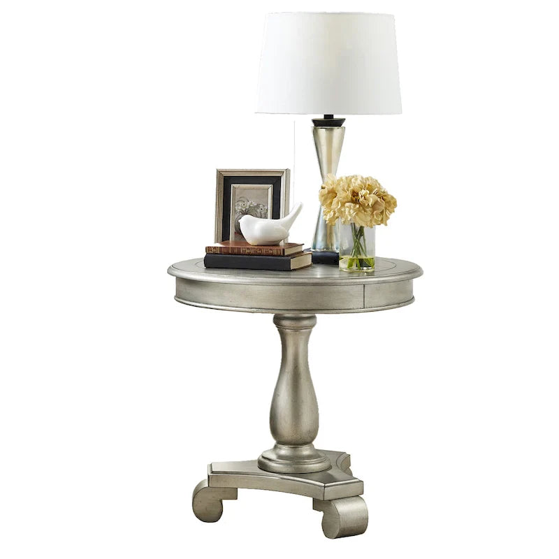 Black Round Wood Pedestal Side Table