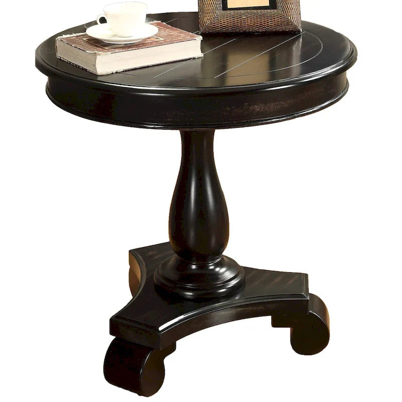 Black Round Wood Pedestal Side Table
