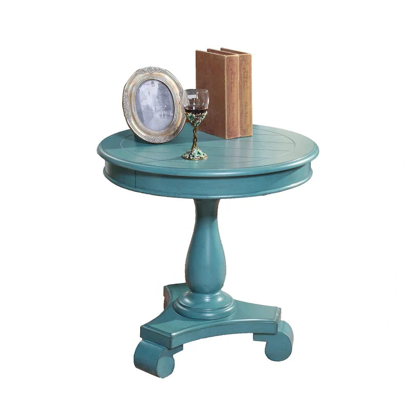 Black Round Wood Pedestal Side Table