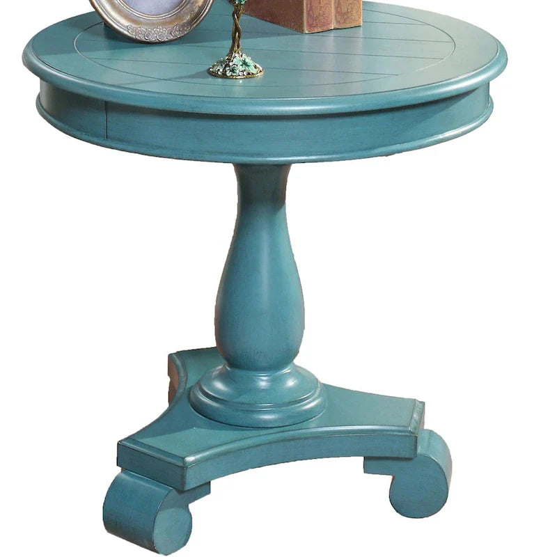Black Round Wood Pedestal Side Table
