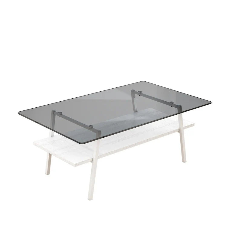 Tempered Glass Coffee Table with Metal Legs and MDF Base