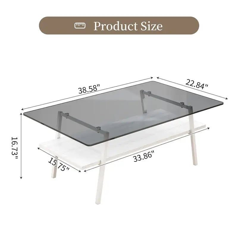 Tempered Glass Coffee Table with Metal Legs and MDF Base