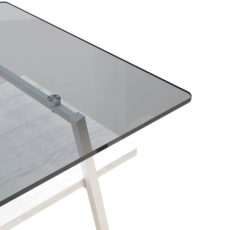 Tempered Glass Coffee Table with Metal Legs and MDF Base