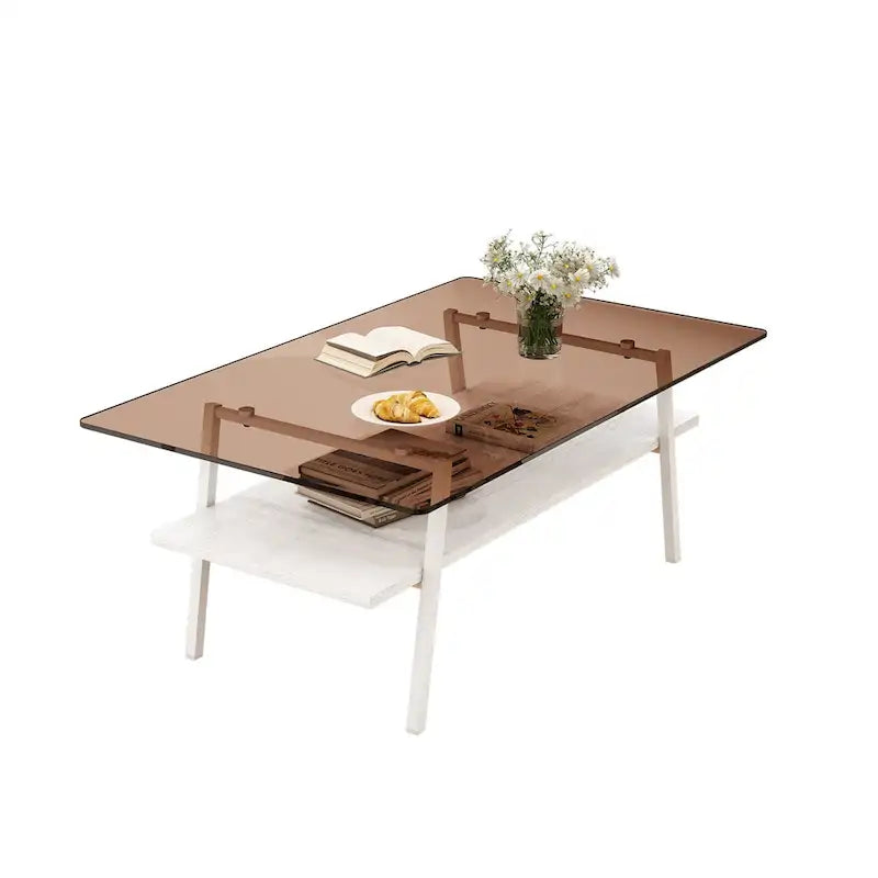 Tempered Glass Coffee Table with Metal Legs and MDF Base