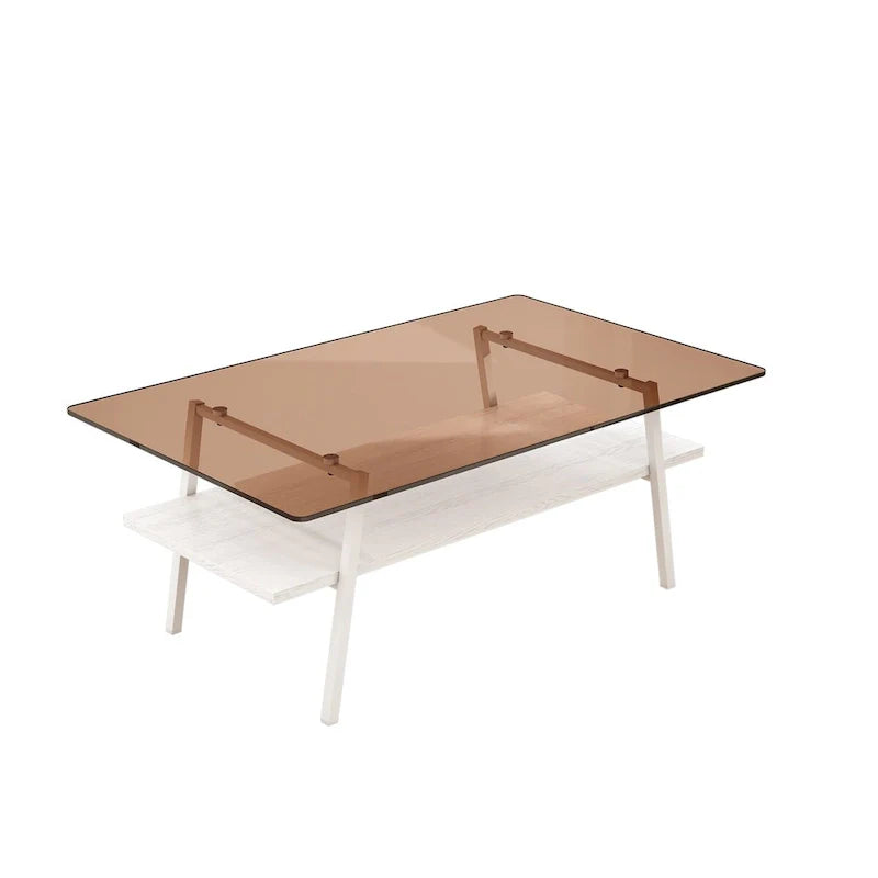 Tempered Glass Coffee Table with Metal Legs and MDF Base