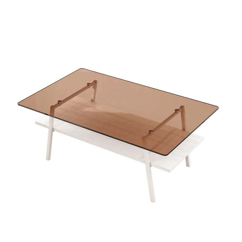 Tempered Glass Coffee Table with Metal Legs and MDF Base
