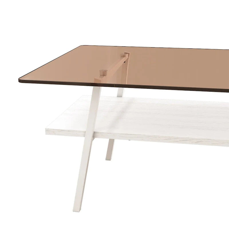 Tempered Glass Coffee Table with Metal Legs and MDF Base