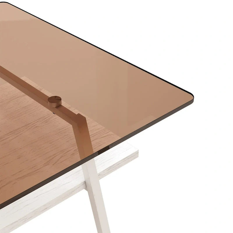 Tempered Glass Coffee Table with Metal Legs and MDF Base