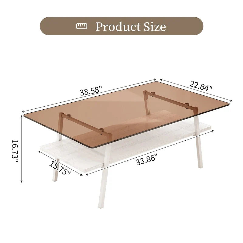 Tempered Glass Coffee Table with Metal Legs and MDF Base