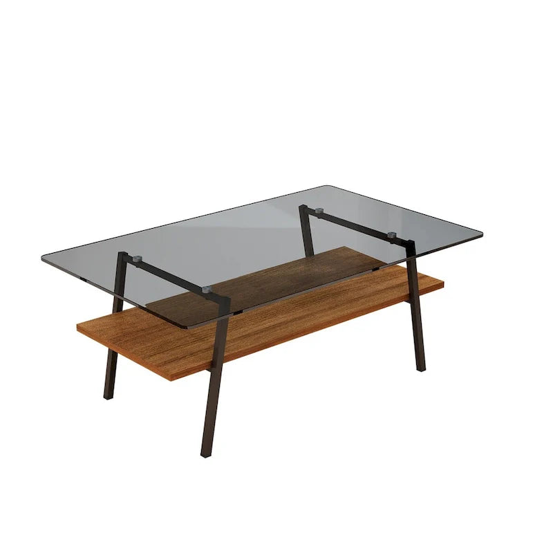 Tempered Glass Coffee Table with Metal Legs and MDF Base