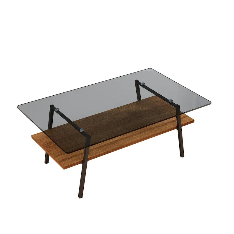 Tempered Glass Coffee Table with Metal Legs and MDF Base