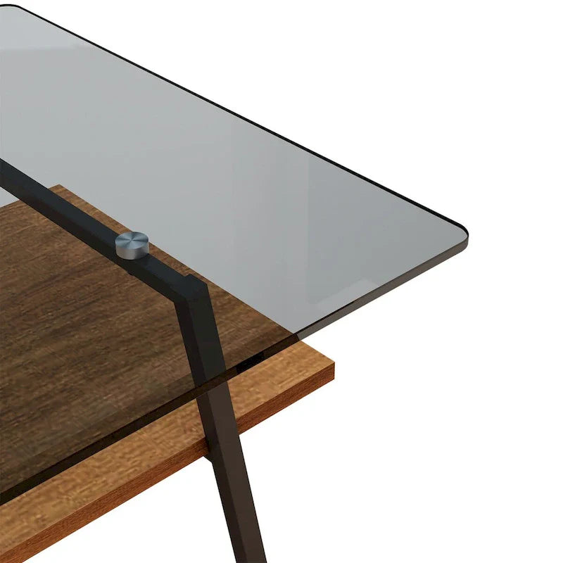 Tempered Glass Coffee Table with Metal Legs and MDF Base