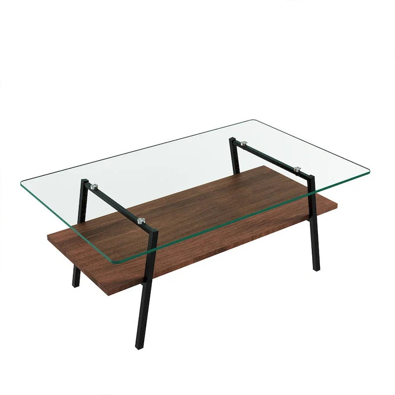 Tempered Glass Coffee Table with Metal Legs and MDF Base