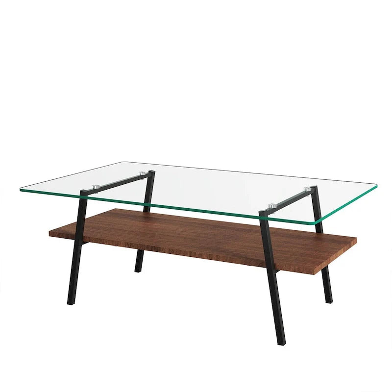 Tempered Glass Coffee Table with Metal Legs and MDF Base