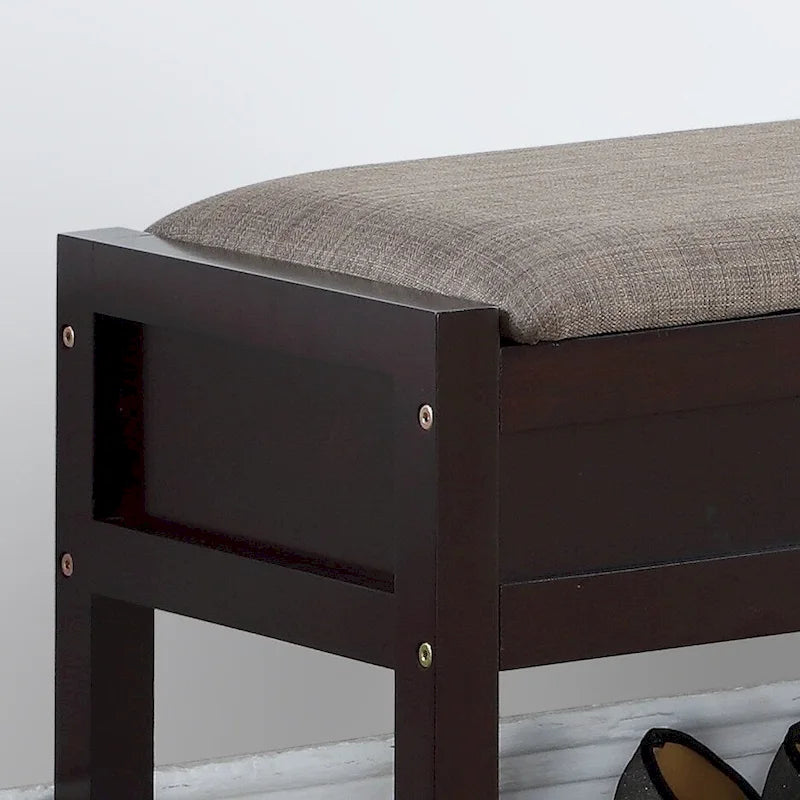 Fabric Seating Wood Bench with Shoe Storage