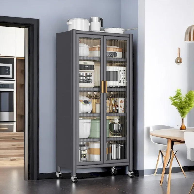 Open-door Kitchen Shelving Floor-to-ceiling Multilevel Household microwave Storage Cabinet Bowls Side Cabinets