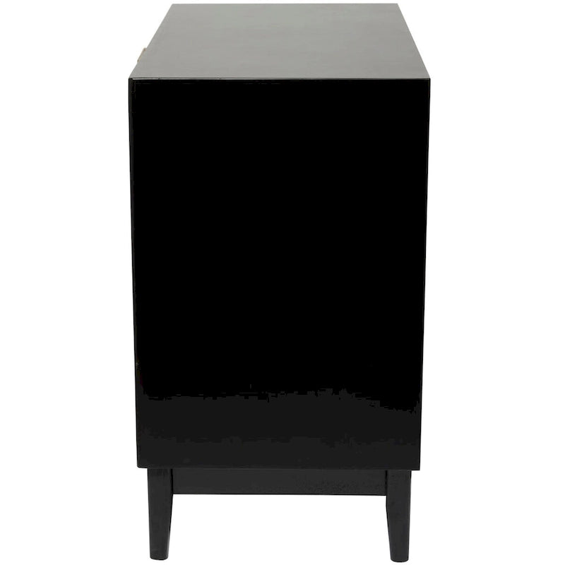 Wood 3 Drawer Cabinet with Cane Front Drawers and Gold Handles - Light Brown or Black - Roche River Decor