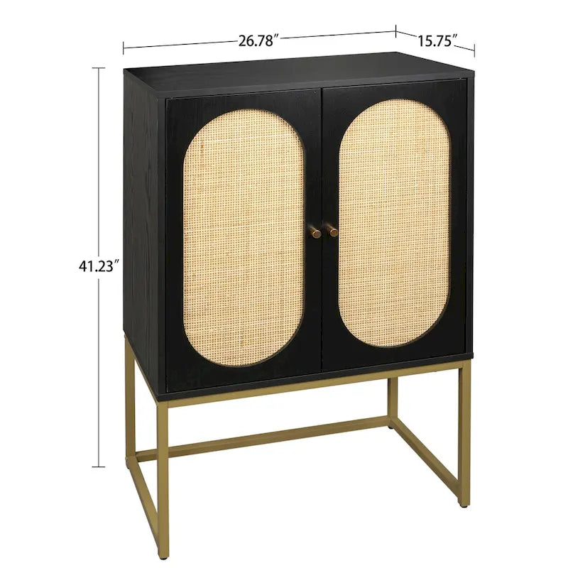 Natural rattan, Allen 2 Door high cabinet, adjustable shelf, Easy Assembly, Free Standing Cabinet for Living Room Bedroom