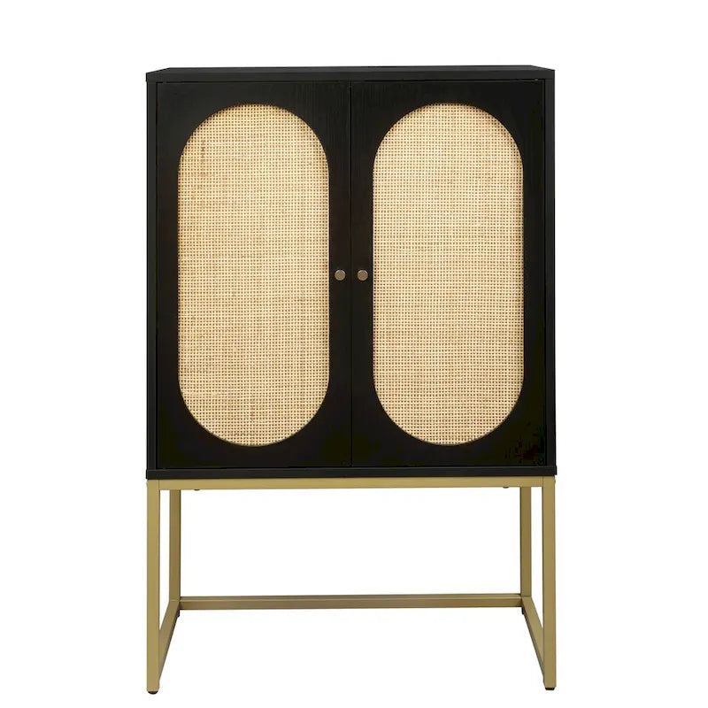 Natural rattan, Allen 2 Door high cabinet, adjustable shelf, Easy Assembly, Free Standing Cabinet for Living Room Bedroom