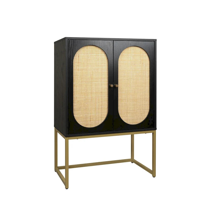 Natural rattan, Allen 2 Door high cabinet, adjustable shelf, Easy Assembly, Free Standing Cabinet for Living Room Bedroom
