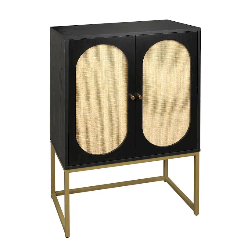 Natural rattan, Allen 2 Door high cabinet, adjustable shelf, Easy Assembly, Free Standing Cabinet for Living Room Bedroom
