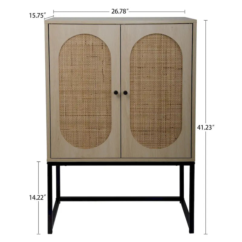 Natural rattan, Allen 2 Door high cabinet, adjustable shelf, Easy Assembly, Free Standing Cabinet for Living Room Bedroom