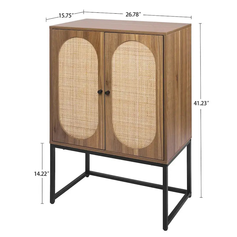 Natural rattan, Allen 2 Door high cabinet, adjustable shelf, Easy Assembly, Free Standing Cabinet for Living Room Bedroom