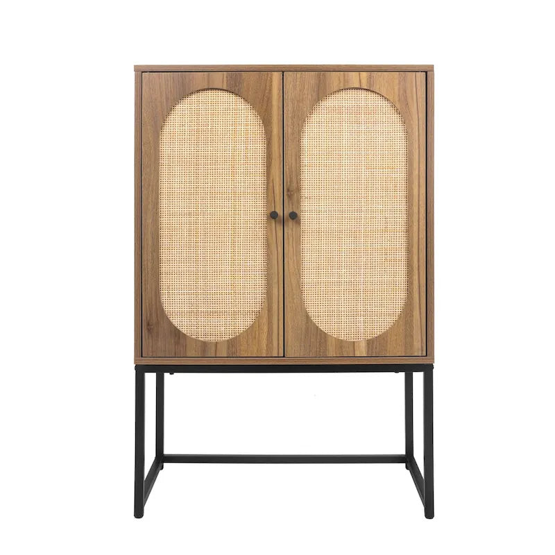 Natural rattan, Allen 2 Door high cabinet, adjustable shelf, Easy Assembly, Free Standing Cabinet for Living Room Bedroom