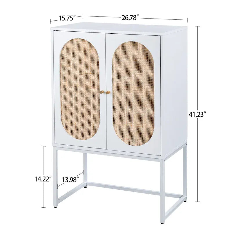 Natural rattan, Allen 2 Door high cabinet, adjustable shelf, Easy Assembly, Free Standing Cabinet for Living Room Bedroom