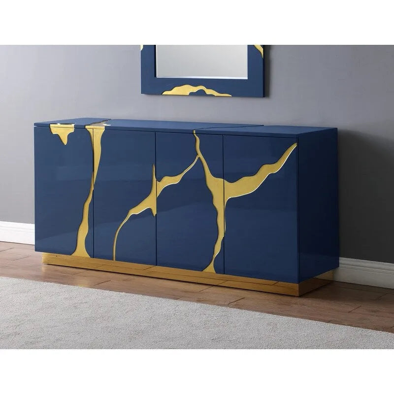 Best Master Furniture 66-Inch Lacquer Poplar Wood 4-Door Sideboard with Adjustable Shelves