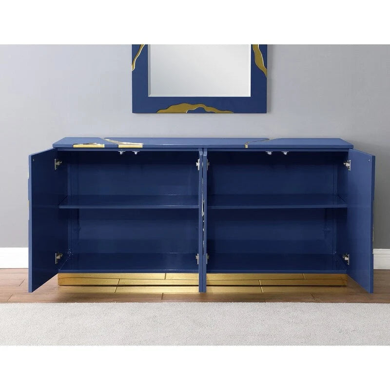 Best Master Furniture 66-Inch Lacquer Poplar Wood 4-Door Sideboard with Adjustable Shelves