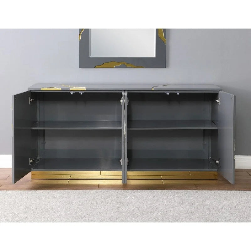 Best Master Furniture 66-Inch Lacquer Poplar Wood 4-Door Sideboard with Adjustable Shelves