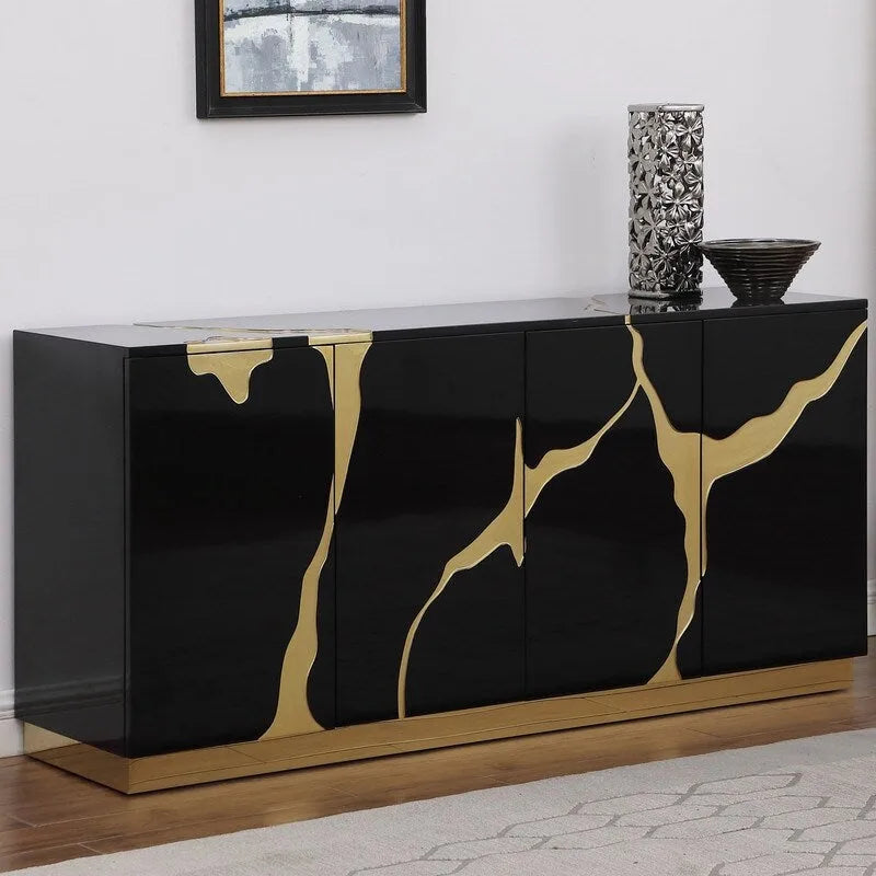 Best Master Furniture 66-Inch Lacquer Poplar Wood 4-Door Sideboard with Adjustable Shelves