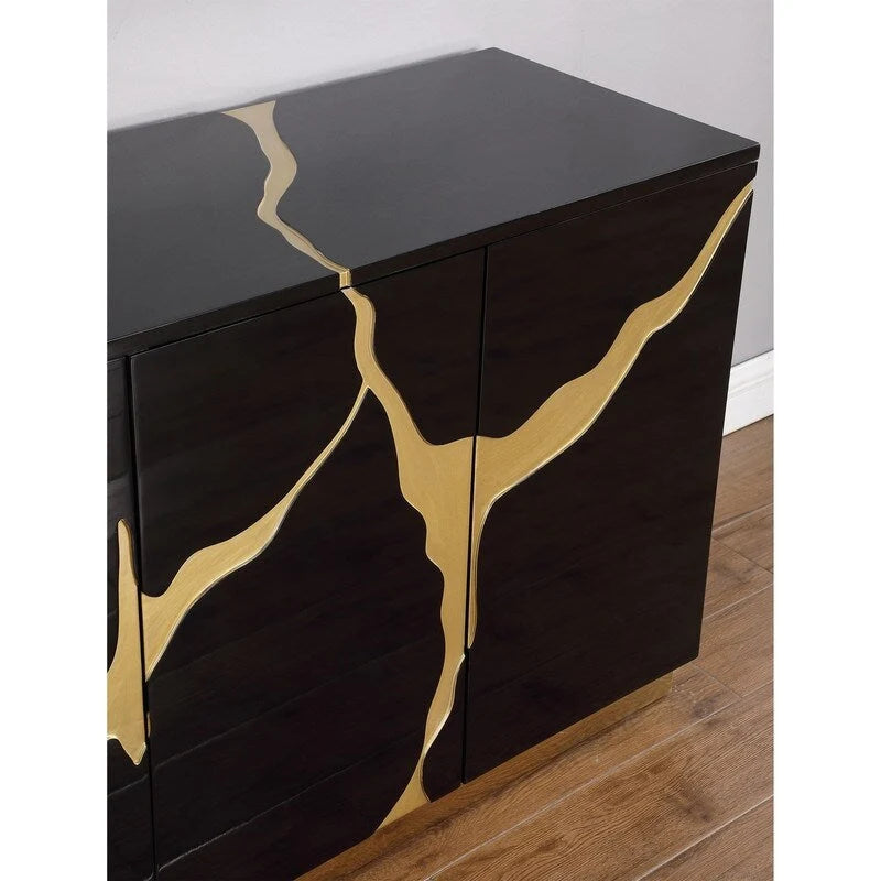 Best Master Furniture 66-Inch Lacquer Poplar Wood 4-Door Sideboard with Adjustable Shelves