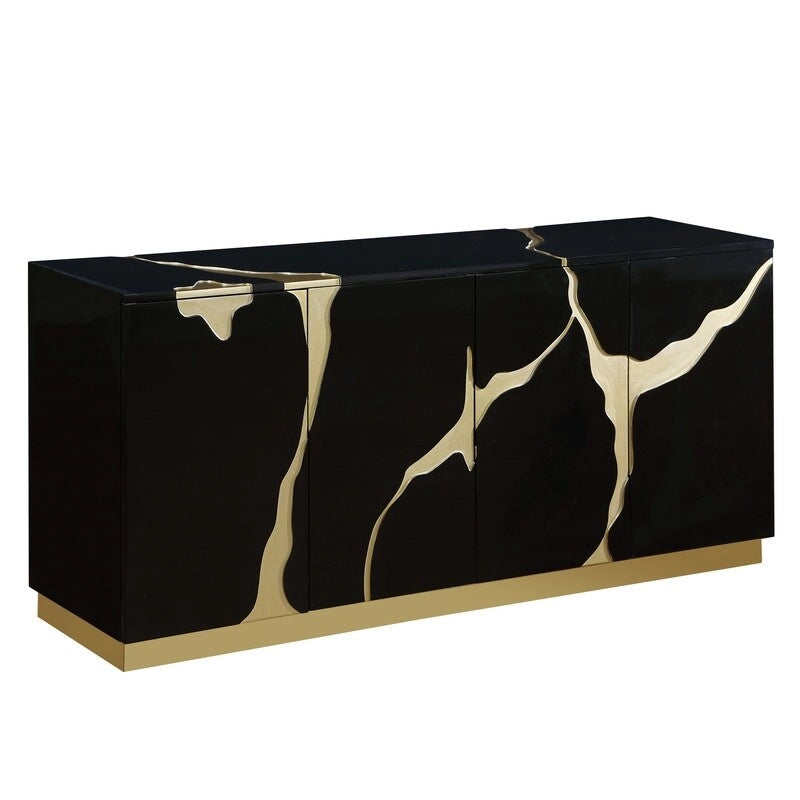 Best Master Furniture 66-Inch Lacquer Poplar Wood 4-Door Sideboard with Adjustable Shelves